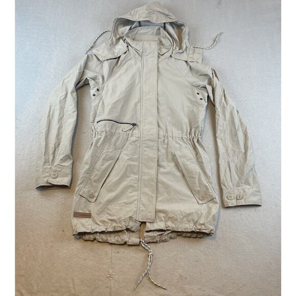 Columbia Jackets & Blazers - Columbia Womens Hiking Long Rain Jacket Sz XS Khaki Beige Zip Hood Cinch